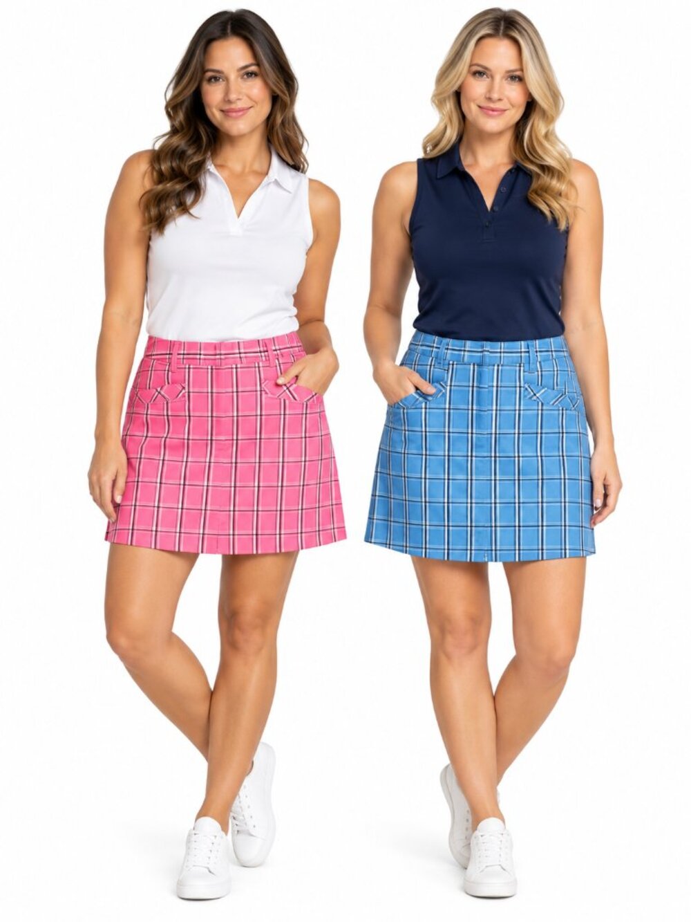 IZOD XFG Plaid Mini Skort Skirt Set Pink Blue 2 Piece Bundle Lot Stretch Golf